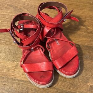 A.S.98 Red Leather Wrap-Around Platform Sandals